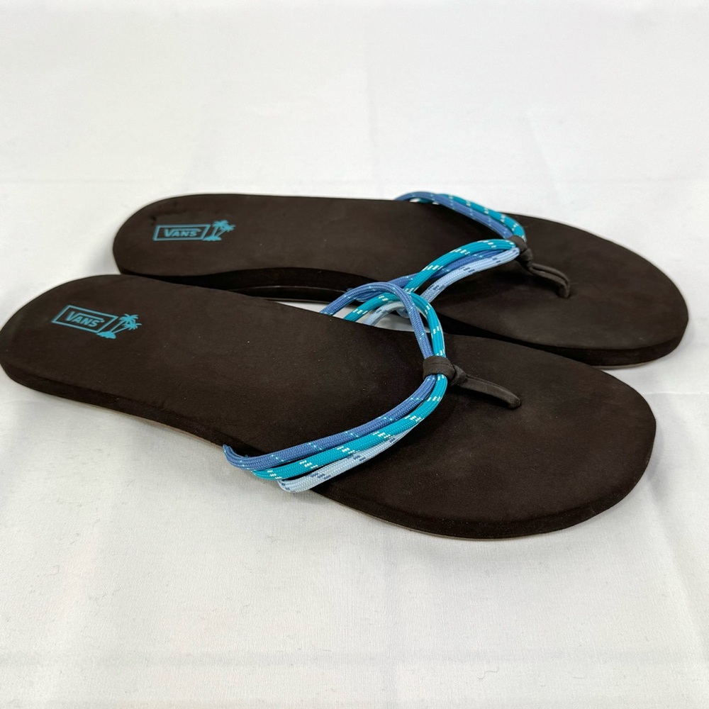Vans off the wall blue bungee cord flip flops thong sandals women’s size 11.5